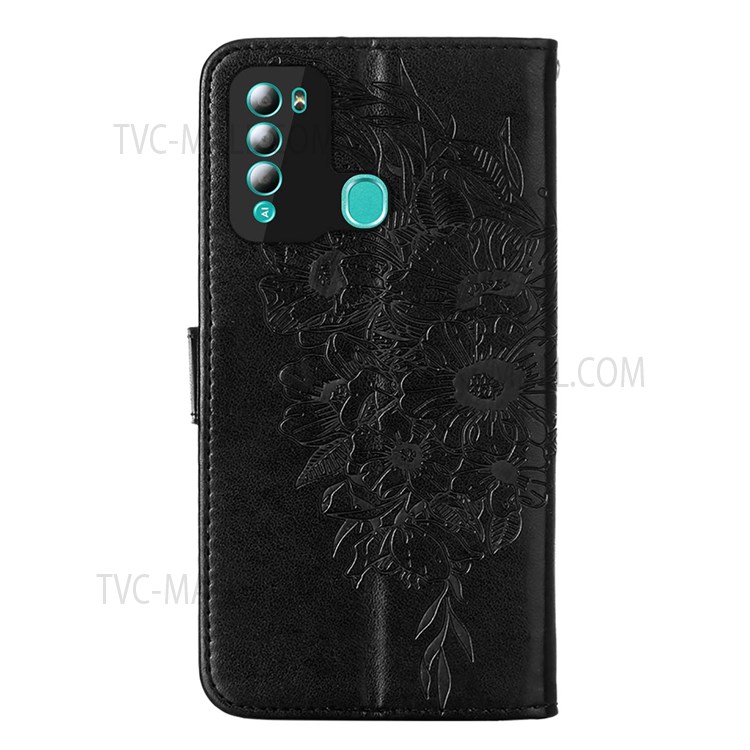 Imprinting Big Butterfly Flower Pattern PU Leather Stand Wallet Case Phone Cover with Hand Strap for Itel S16 Pro - Black-3