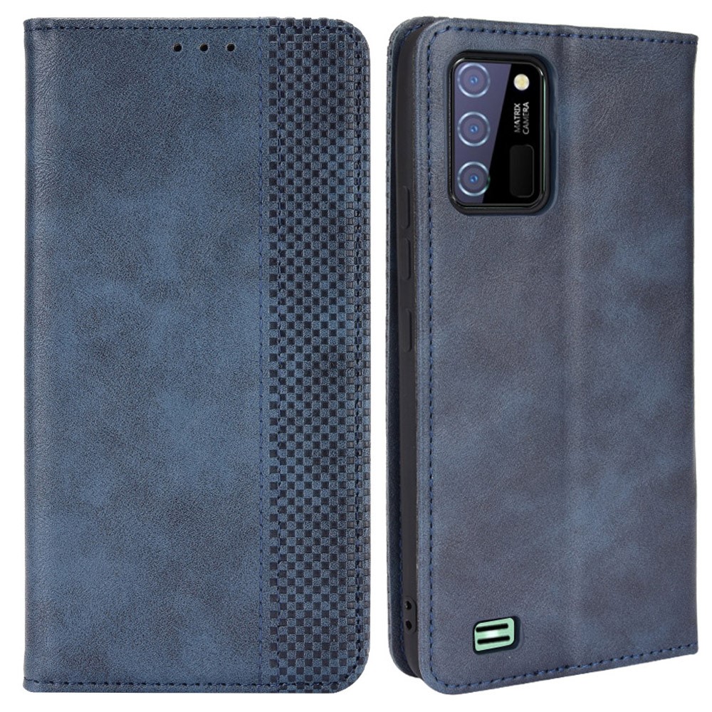 For Oukitel C25 Mosaic Border Pattern Splicing Leather Case Anti-scratch Wallet Stand Magnetic Clasp Phone Cover - Blue-1