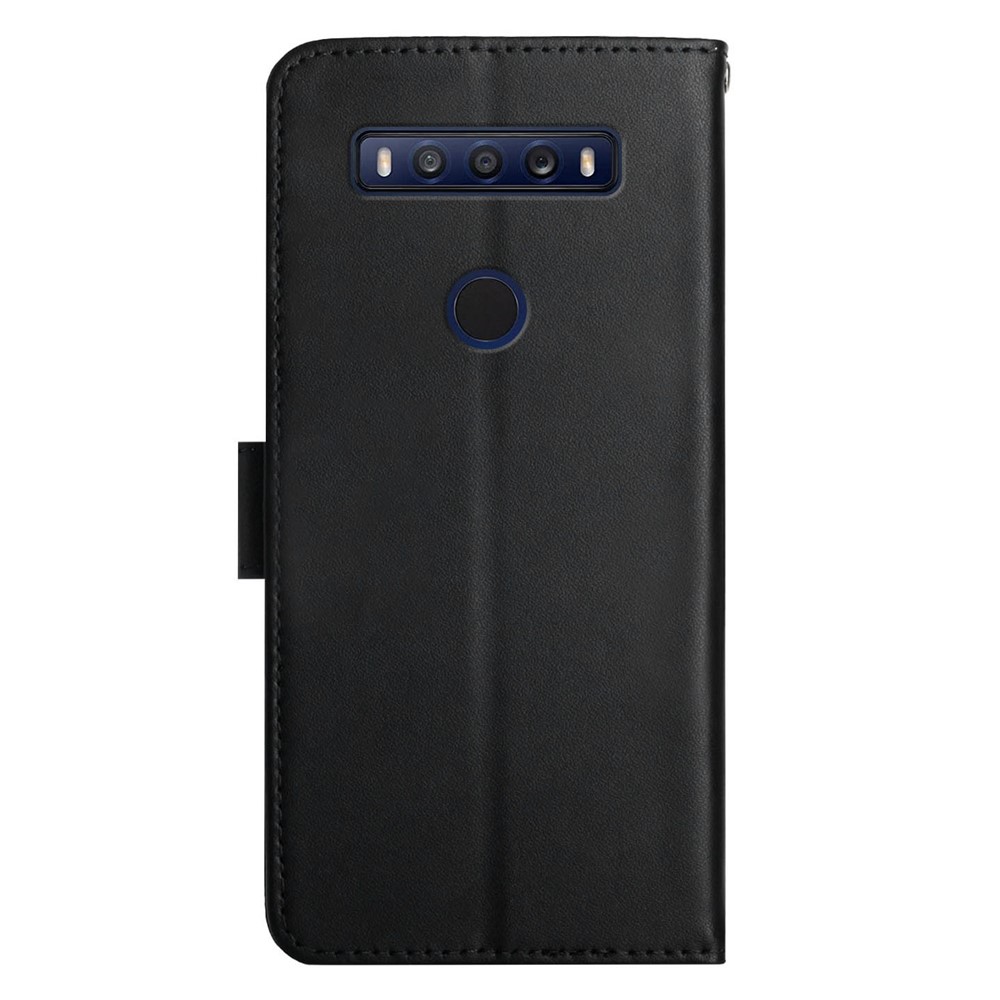 Anti-fall Genuine Leather Nappa Texture Flip Phone Covering Phone Case Magnetic Closure Stand Wallet for TCL 10 SE - Black-9