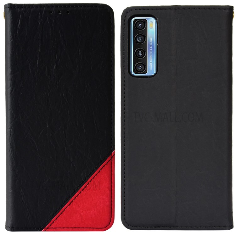PU Leather Cover + Inner TPU Case Color Splicing Phone Cover with Stand Wallet for TCL 20S/TCL 20 5G/TCL 20L/TCL 20L+ - Black-1