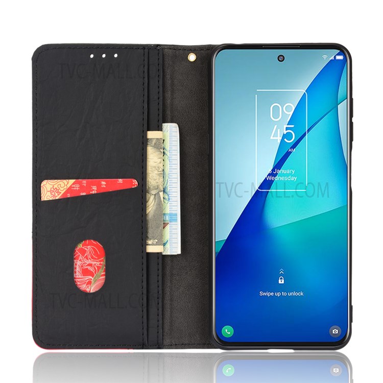 PU Leather Cover + Inner TPU Case Color Splicing Phone Cover with Stand Wallet for TCL 20S/TCL 20 5G/TCL 20L/TCL 20L+ - Black-5