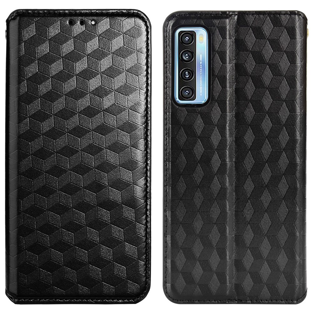 Imprinting 3D Rhombus Pattern PU Leather + TPU Full Protection Wallet Phone Cover with Stand for TCL 20S/TCL 20 5G/TCL 20L/TCL 20L+ - Black-1