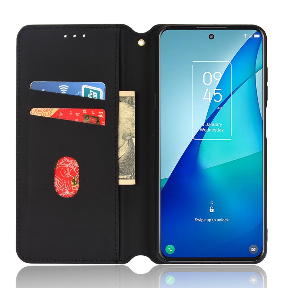 Imprinting 3D Rhombus Pattern PU Leather + TPU Full Protection Wallet Phone Cover with Stand for TCL 20S/TCL 20 5G/TCL 20L/TCL 20L+ - Black-5