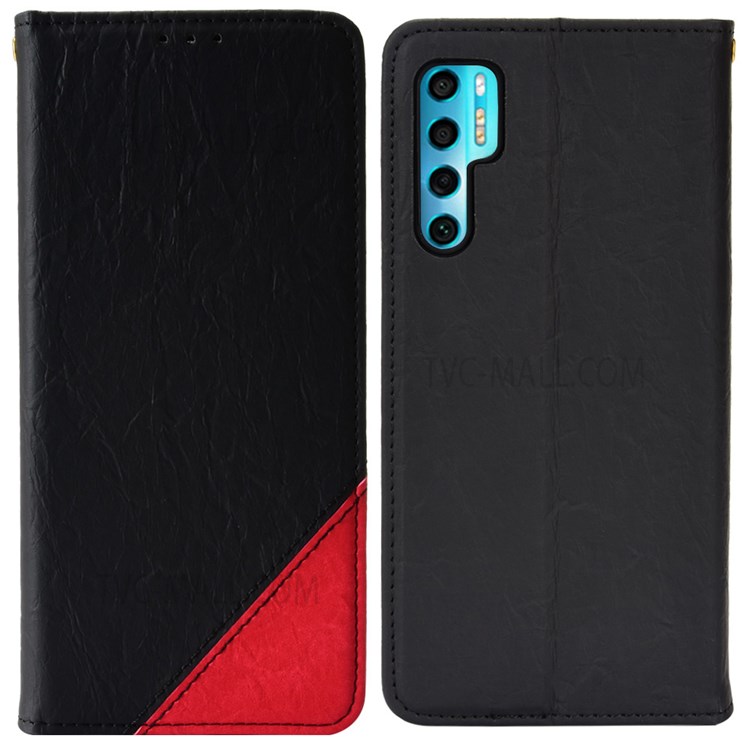 Color Splicing Leather Case Magnetic Auto Closing Phone Shell with Stand Wallet for TCL 20 Pro 5G - Black-1