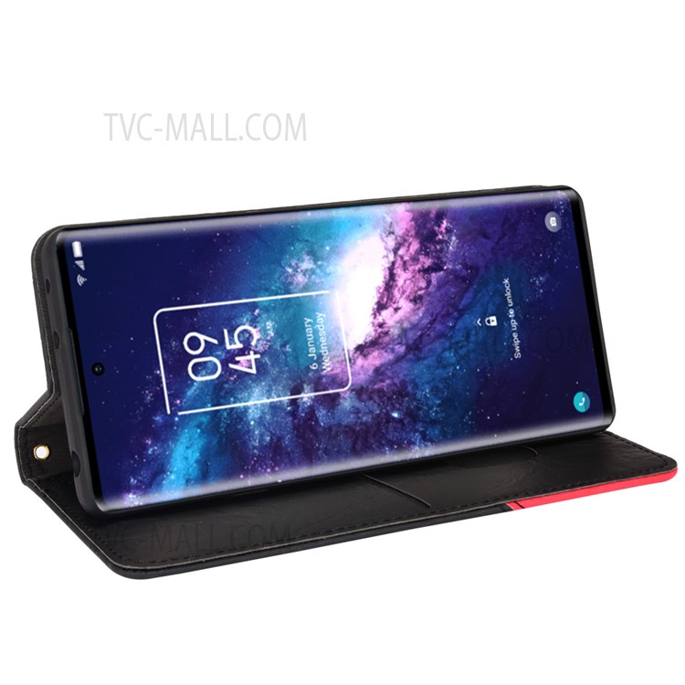 Color Splicing Leather Case Magnetic Auto Closing Phone Shell with Stand Wallet for TCL 20 Pro 5G - Black-4