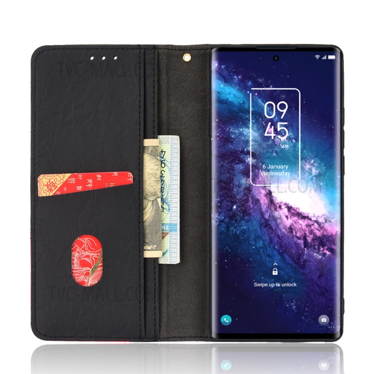 Color Splicing Leather Case Magnetic Auto Closing Phone Shell with Stand Wallet for TCL 20 Pro 5G - Black-5