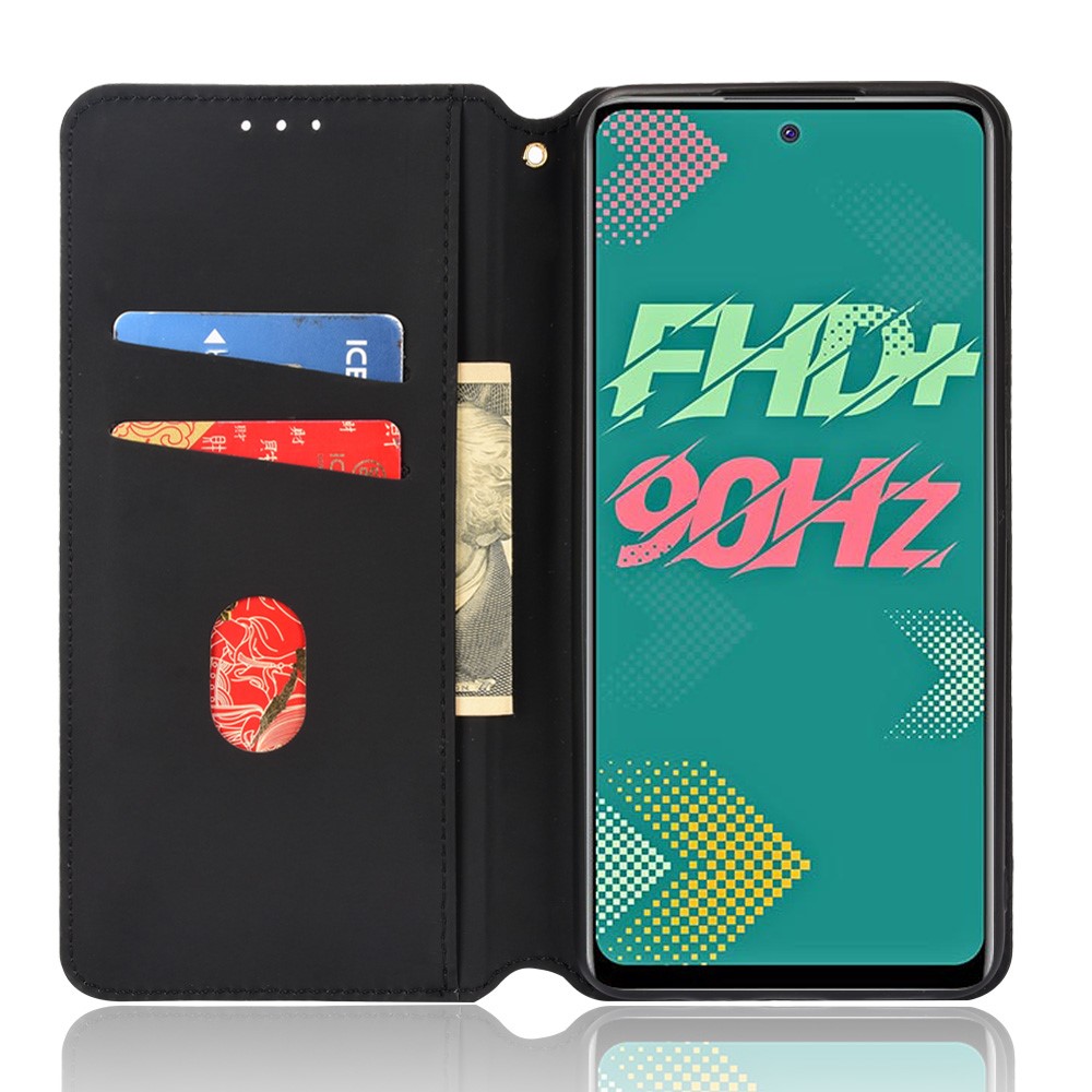 For Infinix Hot 11S X6812 Rhombus Imprinted Magnetic Closure Folio Flip Leather Phone Case with Stand Wallet - Black-5