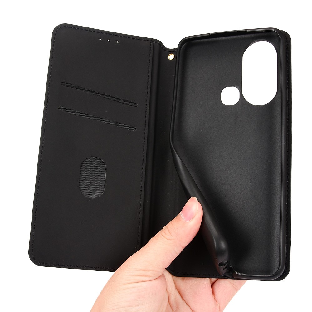 For Infinix Hot 11S X6812 Rhombus Imprinted Magnetic Closure Folio Flip Leather Phone Case with Stand Wallet - Black-6