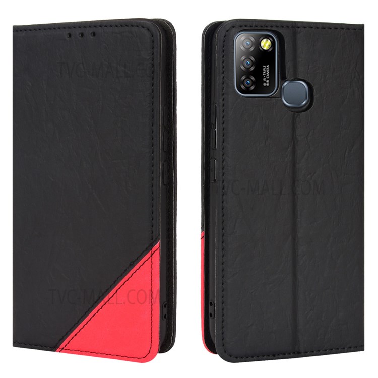 For Infinix Hot 10 Lite X657/Smart 5 Magnetic Auto-absorbed Color Splicing Leather Cover Wallet Stand Phone Case - Black-1