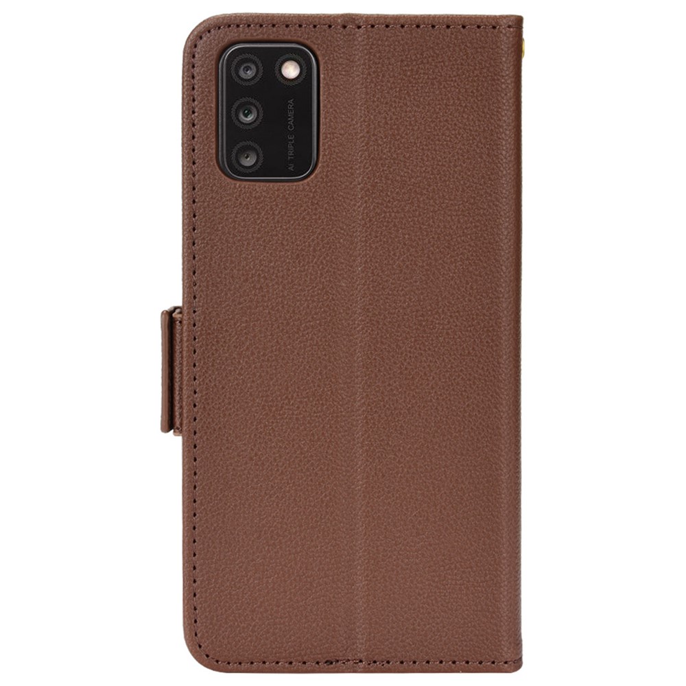 Litchi Texture Leather Phone Case for TCL A3X, Stand Wallet Magnetic Clasp Protective Cover - Brown-3