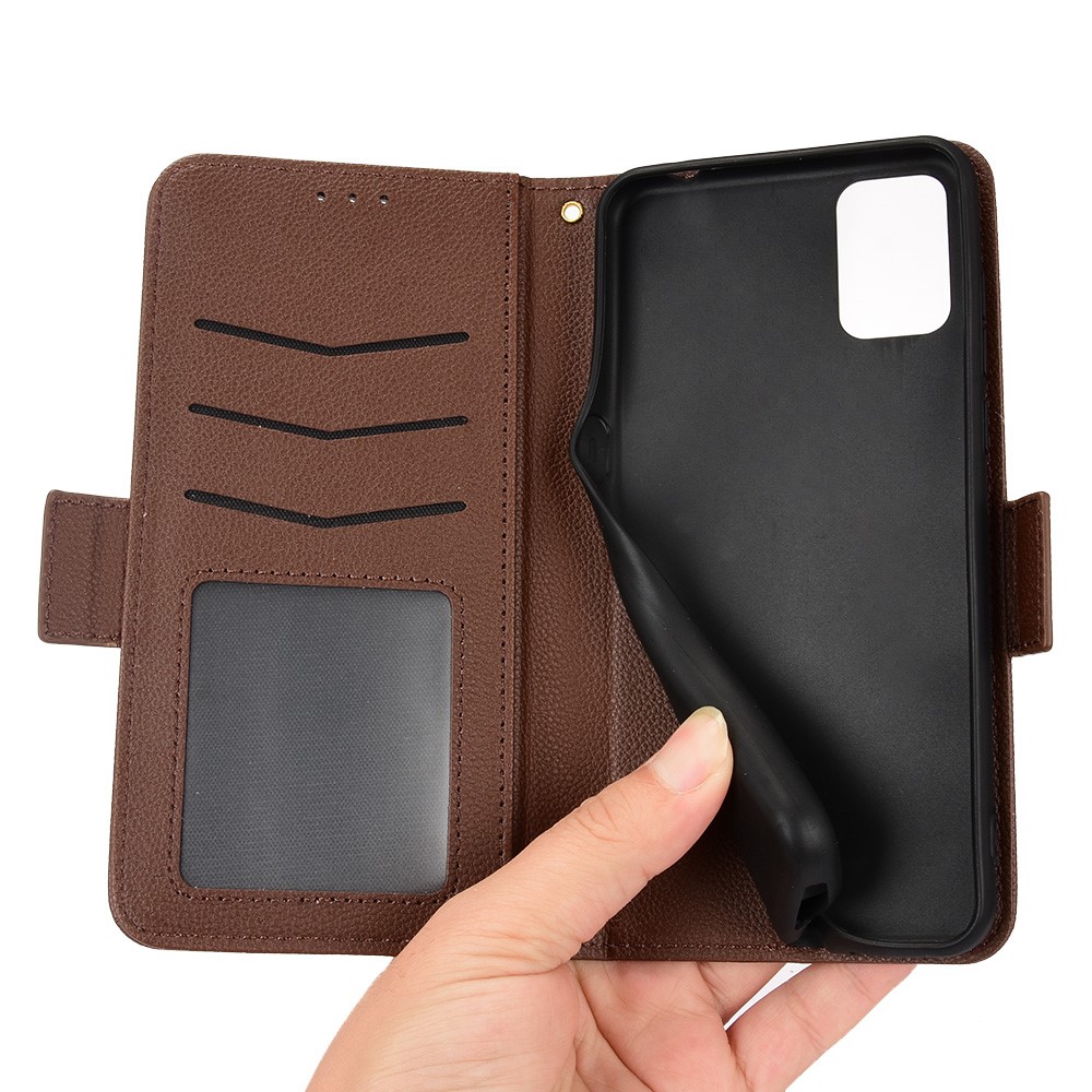 Litchi Texture Leather Phone Case for TCL A3X, Stand Wallet Magnetic Clasp Protective Cover - Brown-6
