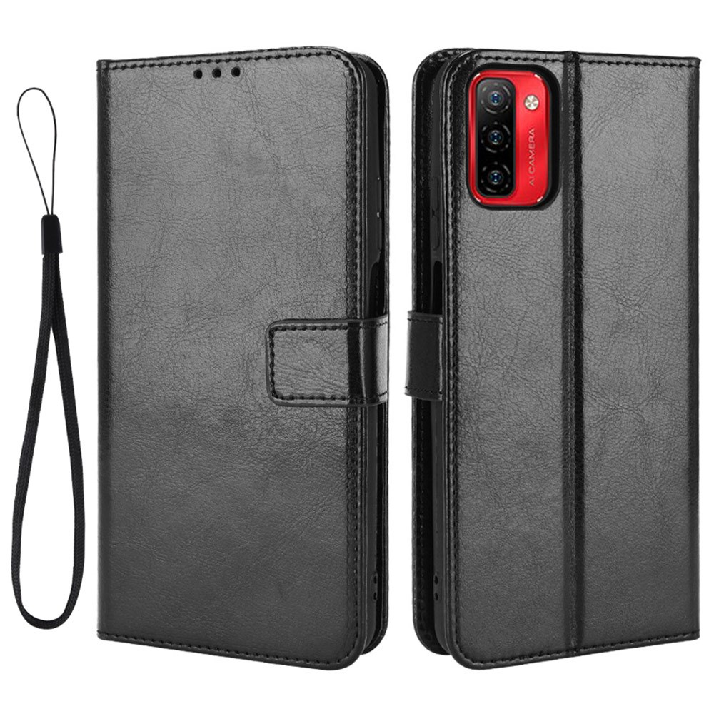For Ulefone Note 12P Wallet Stand PU Leather Phone Case Crazy Horse Texture Full Protection Phone Cover - Black-1