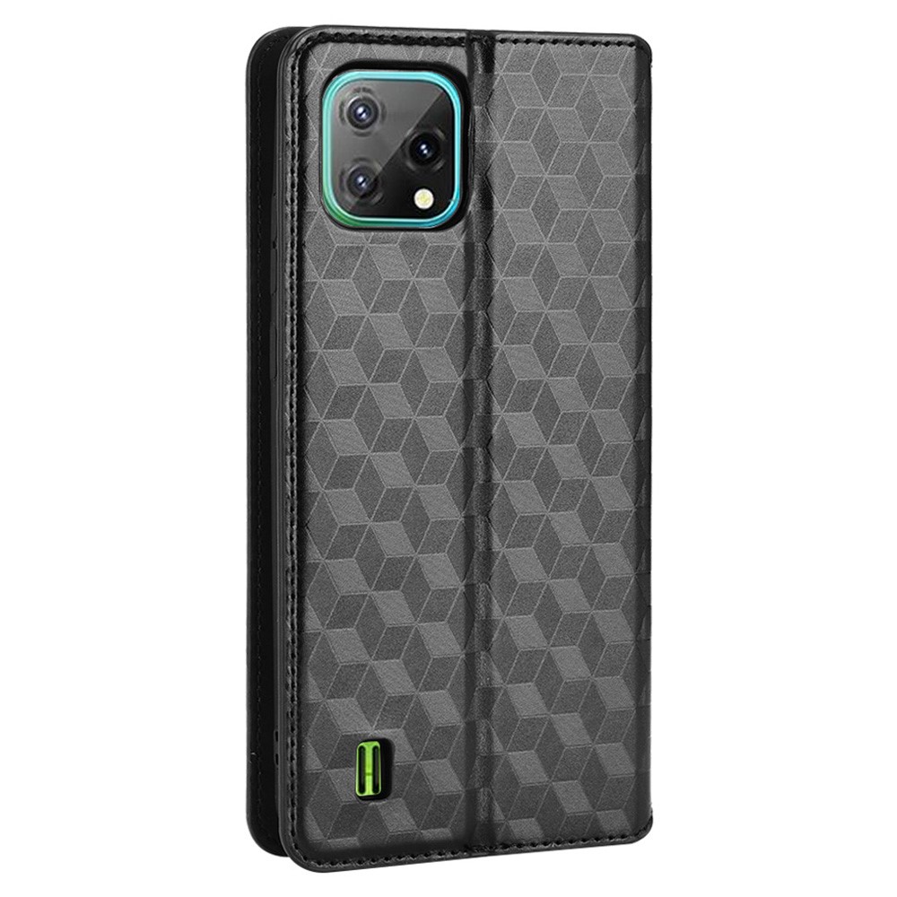 For Blackview A55 PU Leather Imprinted Rhombus Flip Wallet Cover Magnetic Absorption Stand Full Body Protection Phone Case - Black-3