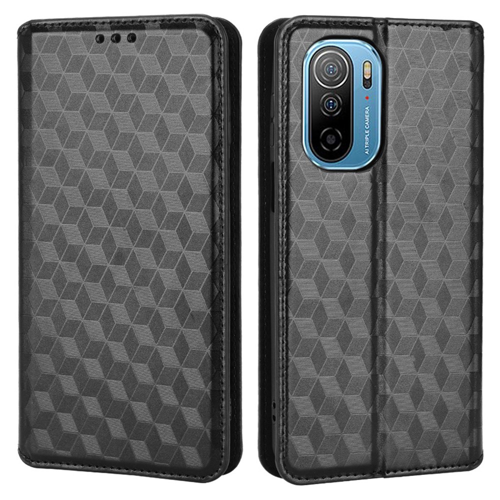 For Ulefone Note 13P Imprinted Rhombus Folding Stand Case PU Leather + Inner TPU Magnetic Absorption Wallet Flip Cover - Black-1