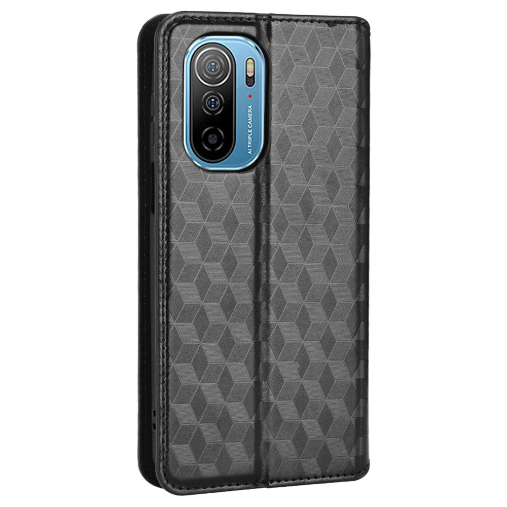 For Ulefone Note 13P Imprinted Rhombus Folding Stand Case PU Leather + Inner TPU Magnetic Absorption Wallet Flip Cover - Black-3