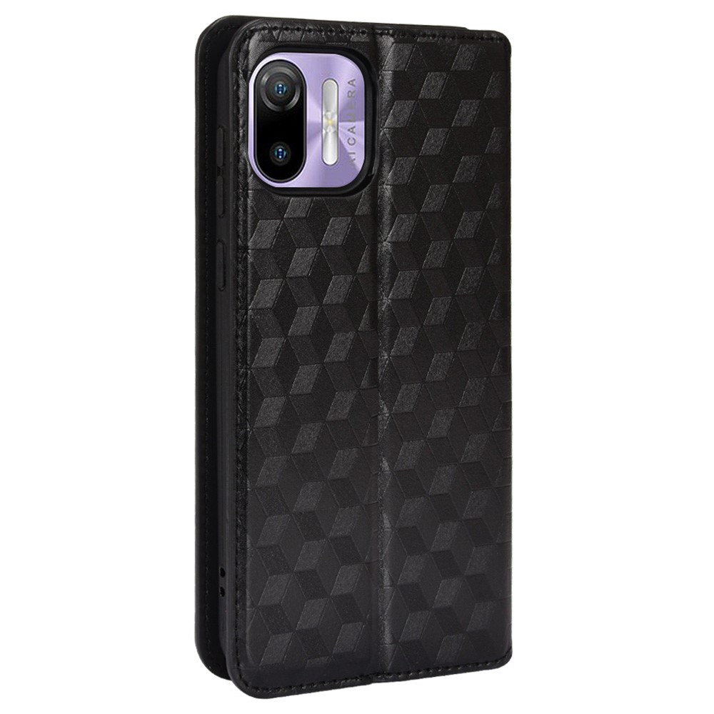 For Ulefone Note 6/Note 6P Imprinting Rhombus Leather Phone Case Wallet Stand Protective Cover - Black-3