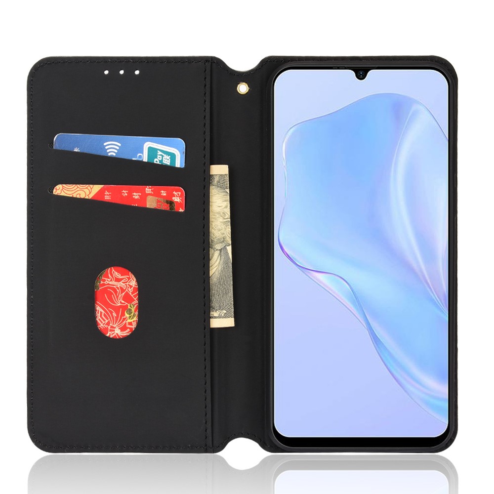 For Ulefone Note 6/Note 6P Imprinting Rhombus Leather Phone Case Wallet Stand Protective Cover - Black-4
