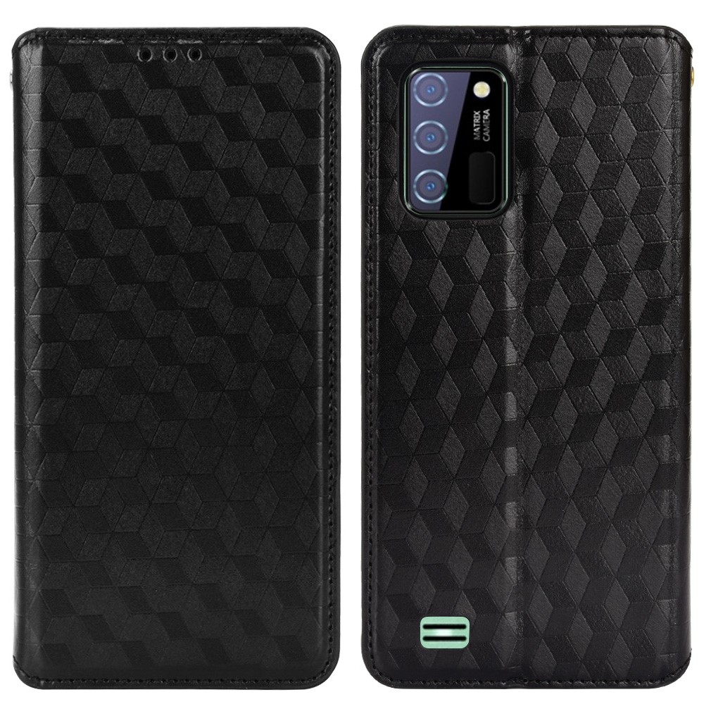 For Oukitel C25 Imprinting Rhombus PU Leather Flip Case Wallet Stand Magnetic Folio Protective Phone Cover - Black-1