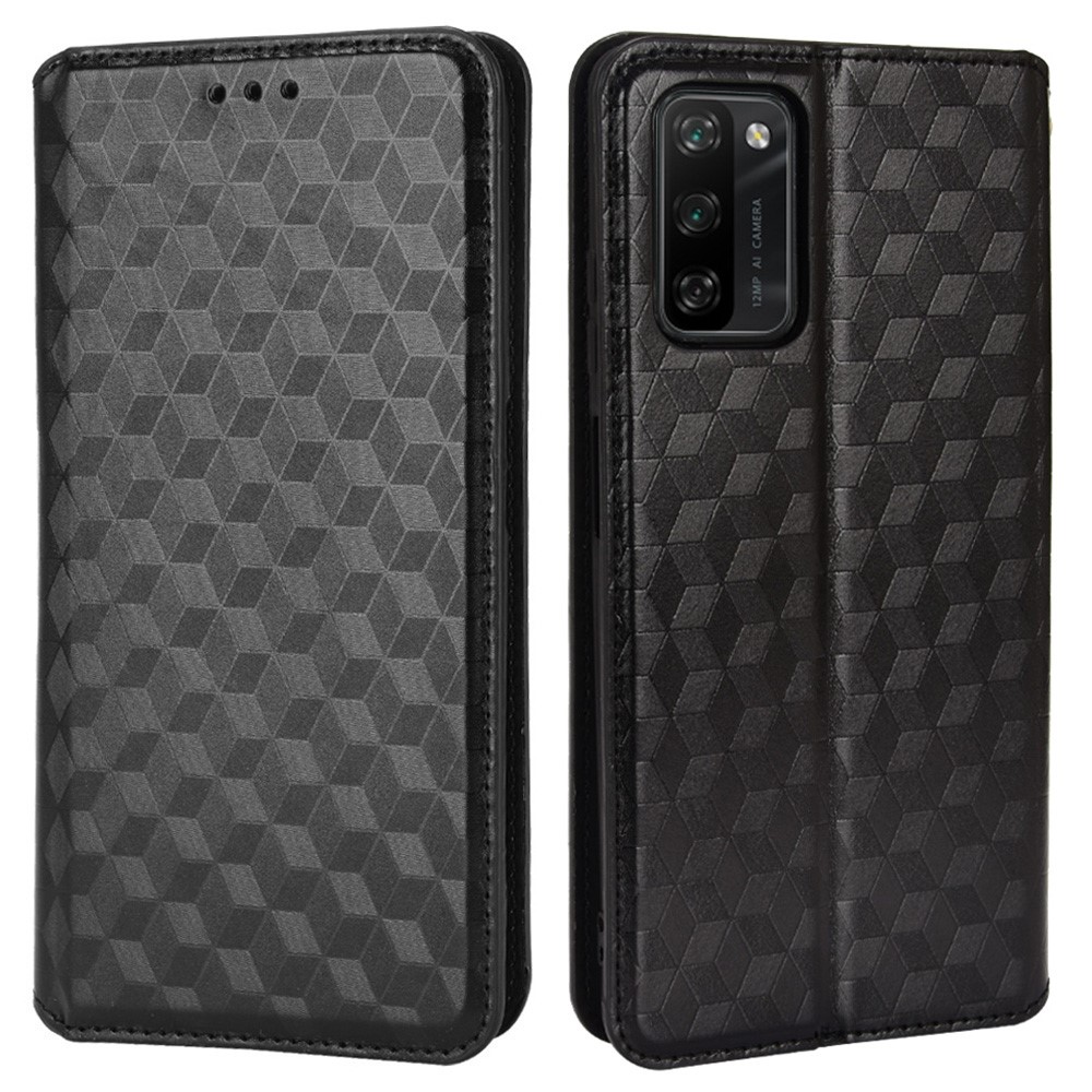 For Blackview A100 Rhombus Imprinted PU Leather Case Magnetic Auto-absorbedWallet Stand Function Inner Soft TPU Shell - Black-1