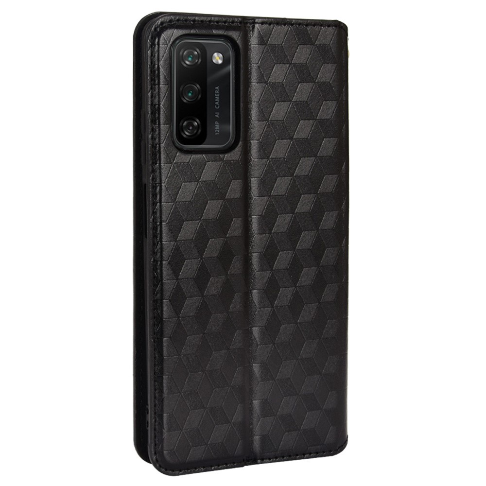 For Blackview A100 Rhombus Imprinted PU Leather Case Magnetic Auto-absorbedWallet Stand Function Inner Soft TPU Shell - Black-3