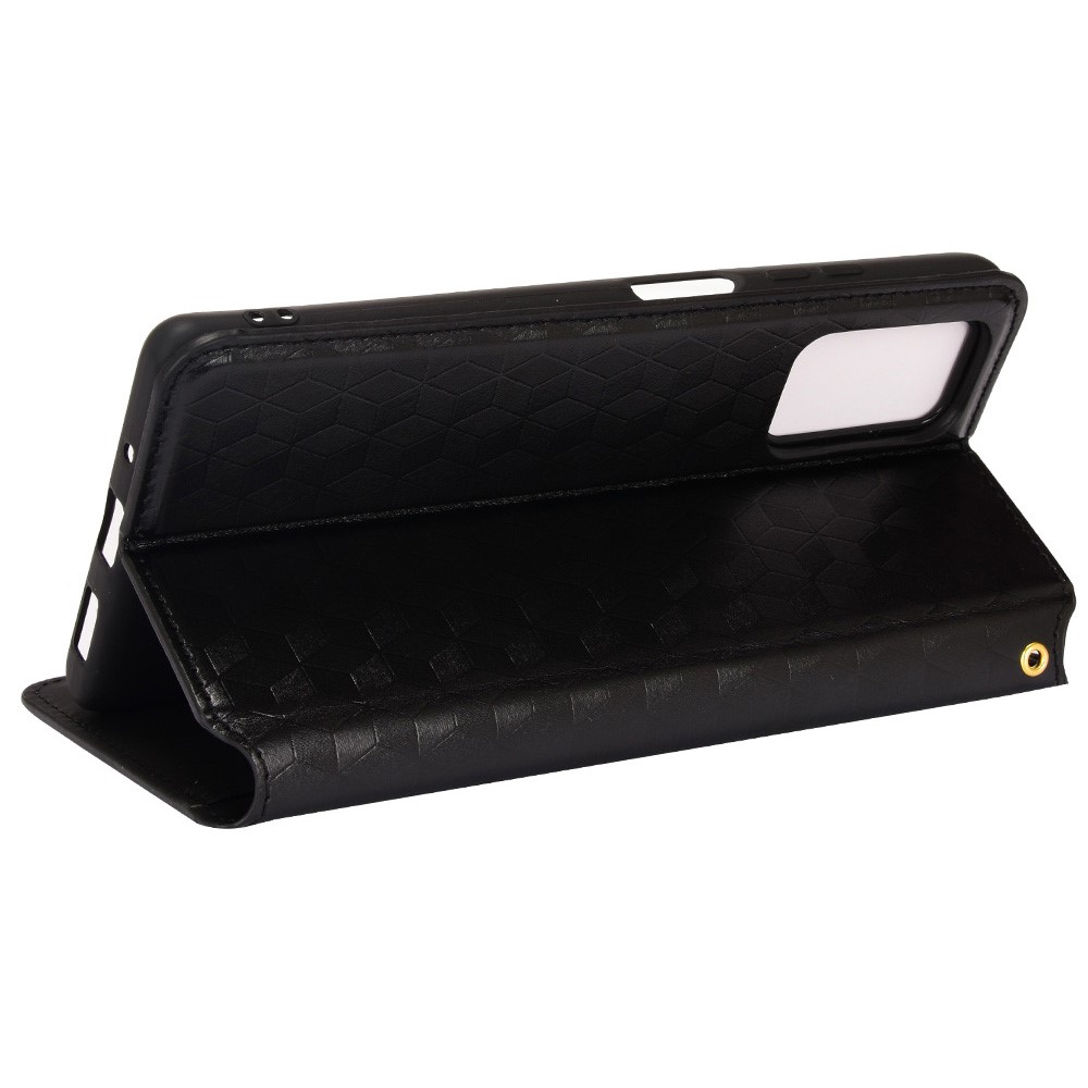 For Blackview A100 Rhombus Imprinted PU Leather Case Magnetic Auto-absorbedWallet Stand Function Inner Soft TPU Shell - Black-4