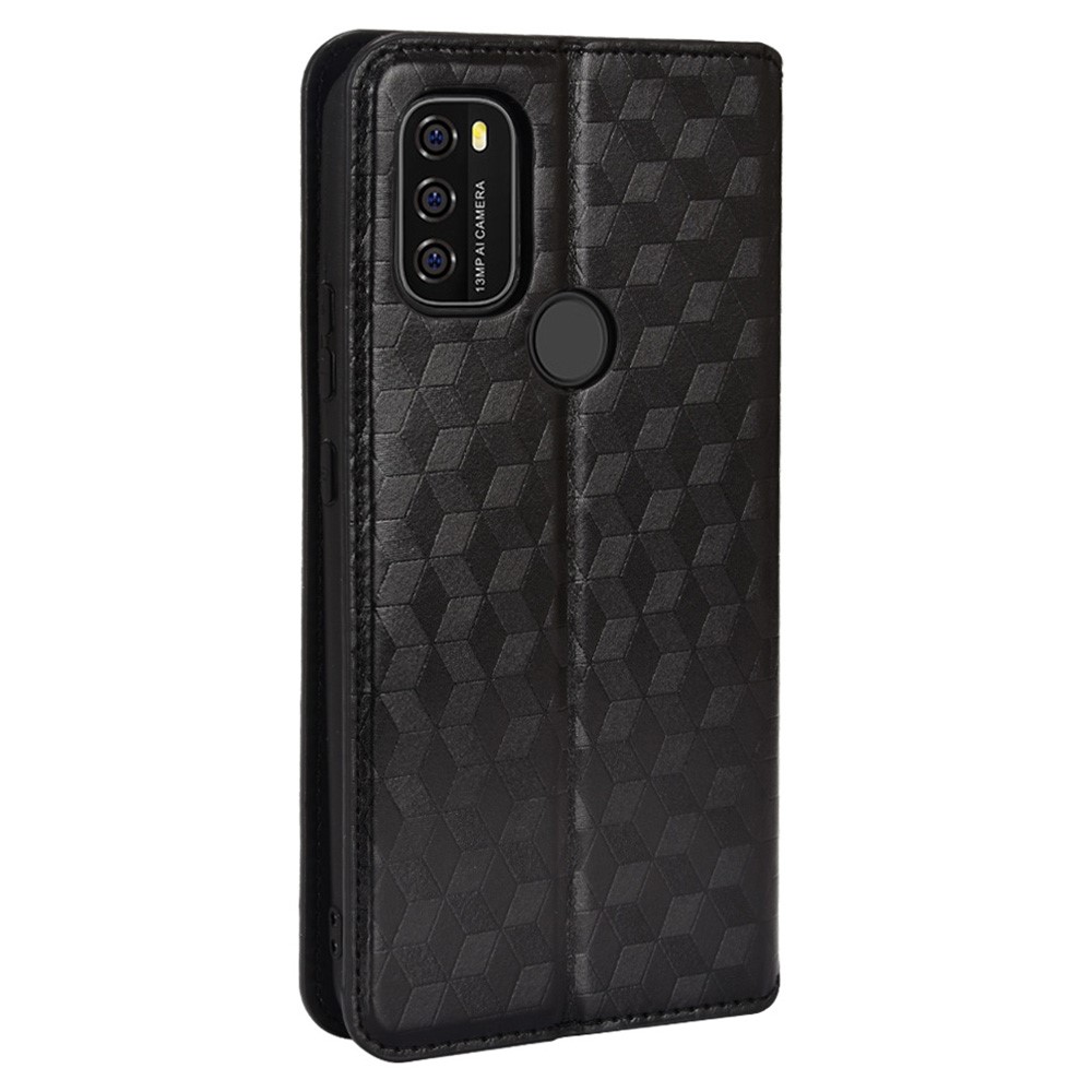 For Blackview A70 Magnetic Absorption Rhombus Imprinted PU Leather Case Folding Stand Wallet Flip Cover TPU Inner Shell - Black-3