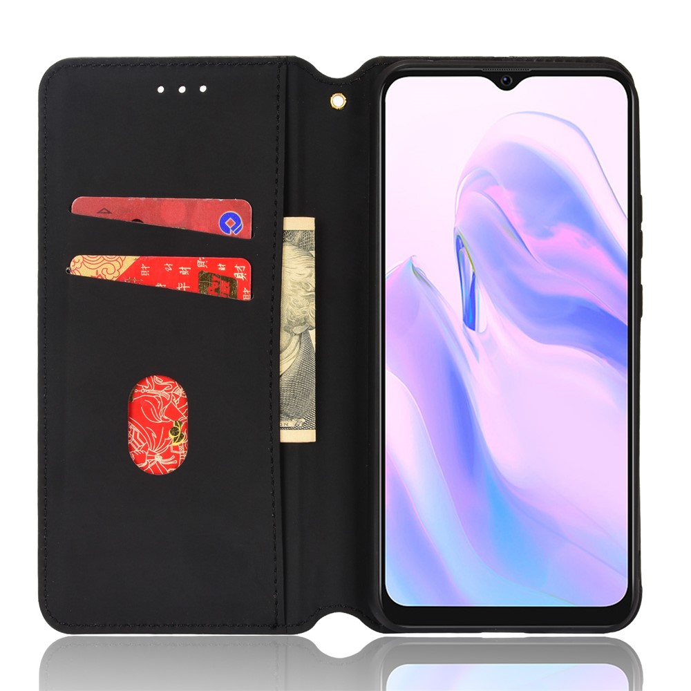 For Blackview A70 Magnetic Absorption Rhombus Imprinted PU Leather Case Folding Stand Wallet Flip Cover TPU Inner Shell - Black-5