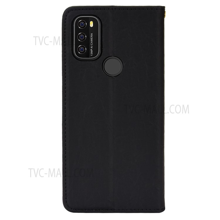 For Blackview A70 Splicing Shockproof PU Leather Flip Cover Stand Wallet Folio Magnetic Absorption Protective Shell - Black-3