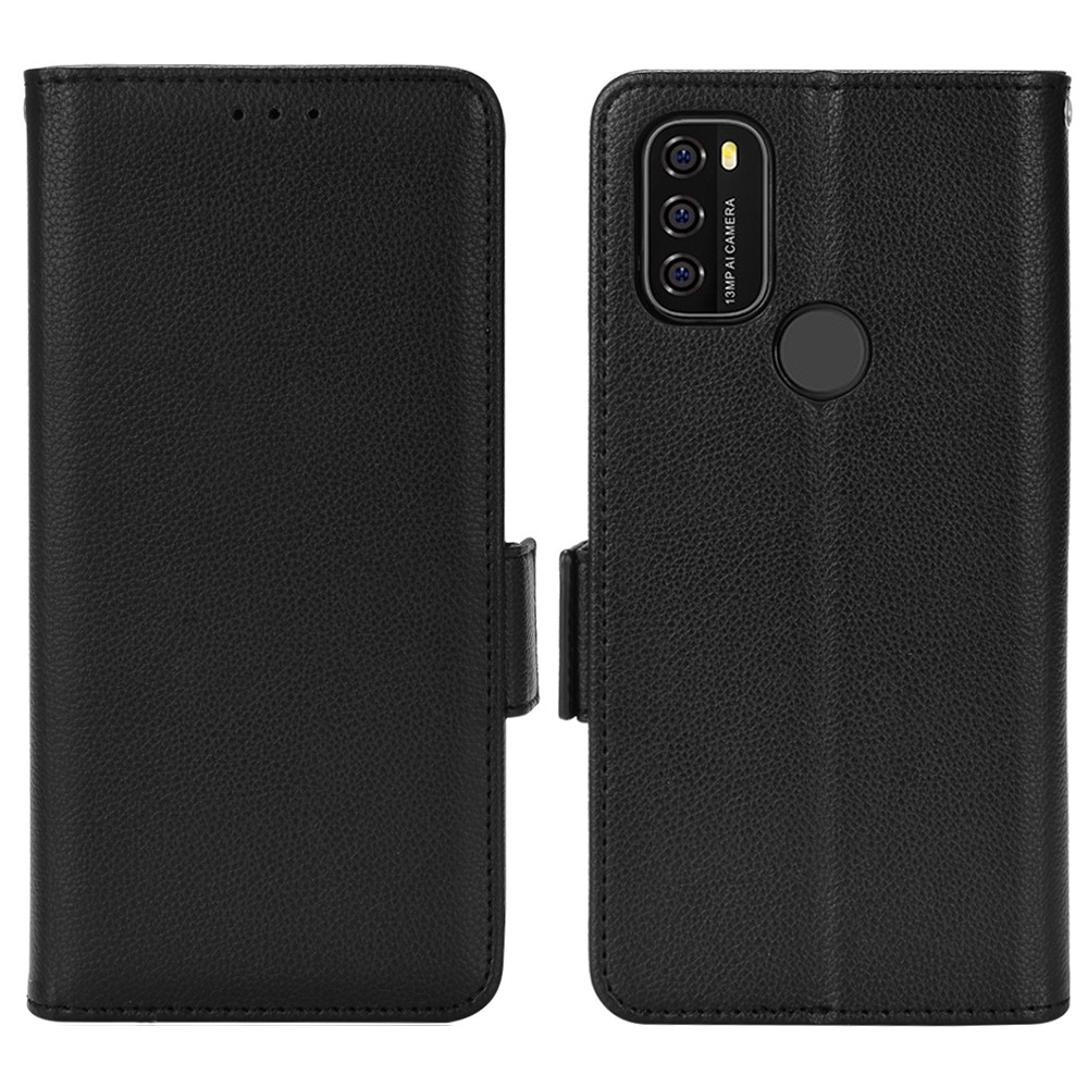For Blackview A70 Litchi Texture Flip Case Stand Wallet PU Leather TPU Bumper Shockproof Magnetic Cover - Black-1