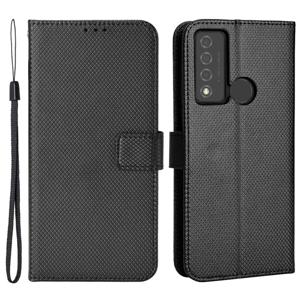For TCL 20 XE Anti-collision Diamond Texture Stand PU Leather Protective Phone Case with Wallet - Black-1