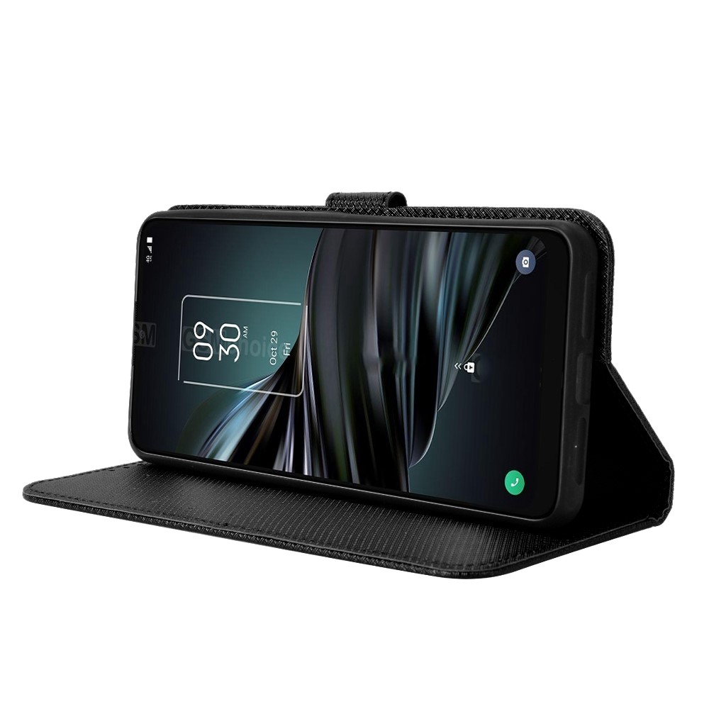For TCL 20 XE Anti-collision Diamond Texture Stand PU Leather Protective Phone Case with Wallet - Black-3