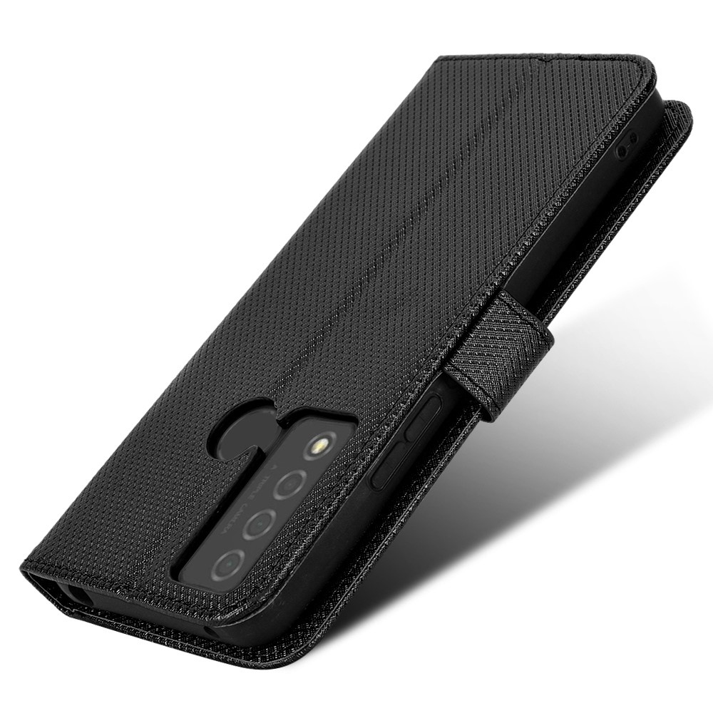 For TCL 20 XE Anti-collision Diamond Texture Stand PU Leather Protective Phone Case with Wallet - Black-5