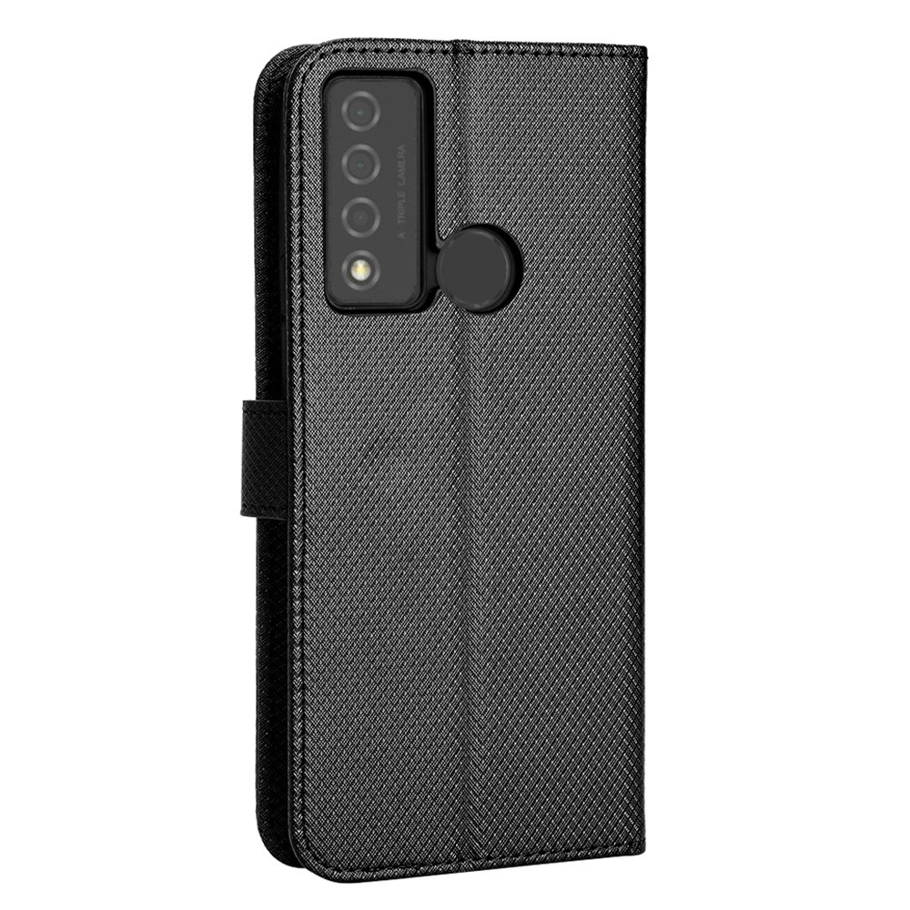 For TCL 20 XE Anti-collision Diamond Texture Stand PU Leather Protective Phone Case with Wallet - Black-7