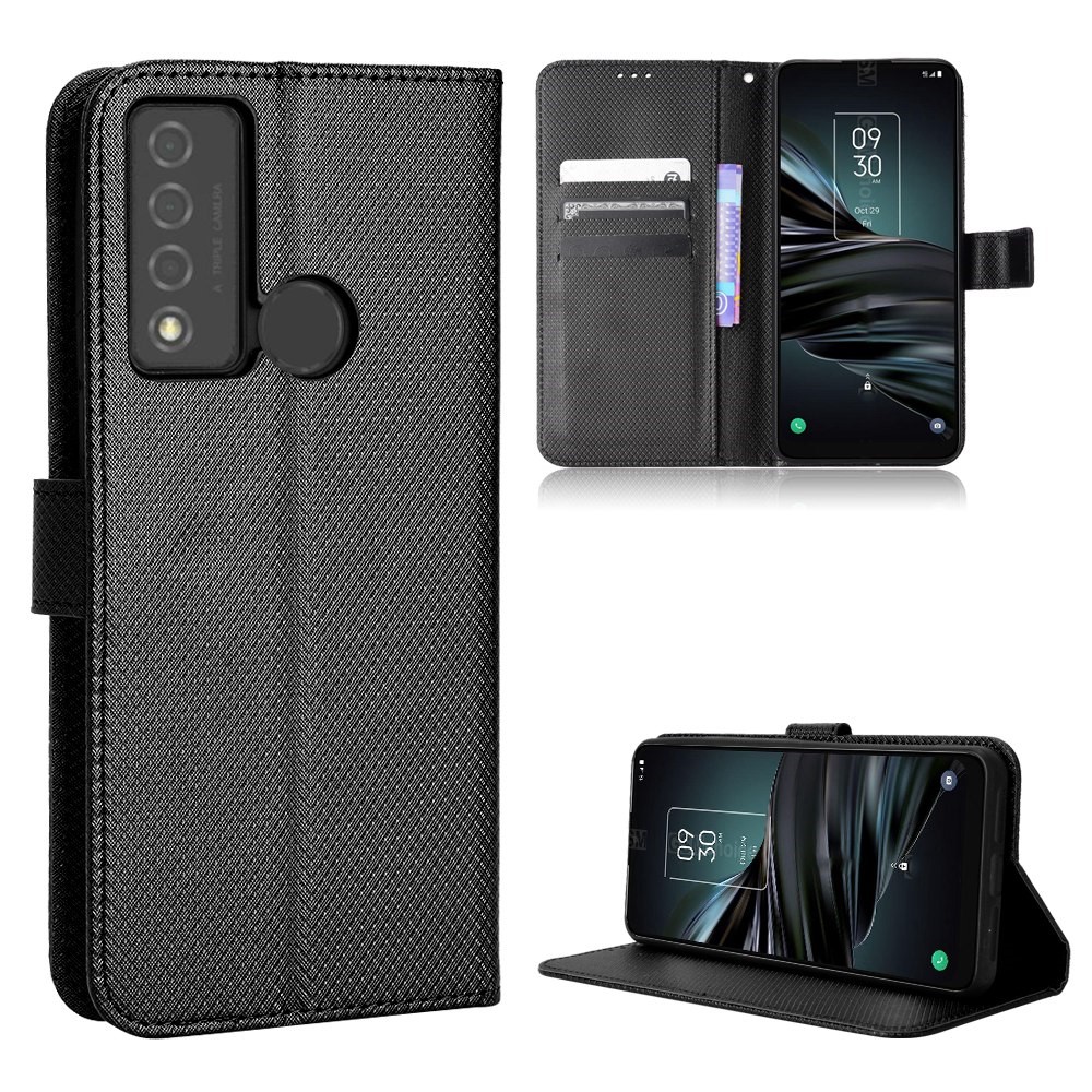 For TCL 20 XE Anti-collision Diamond Texture Stand PU Leather Protective Phone Case with Wallet - Black-8