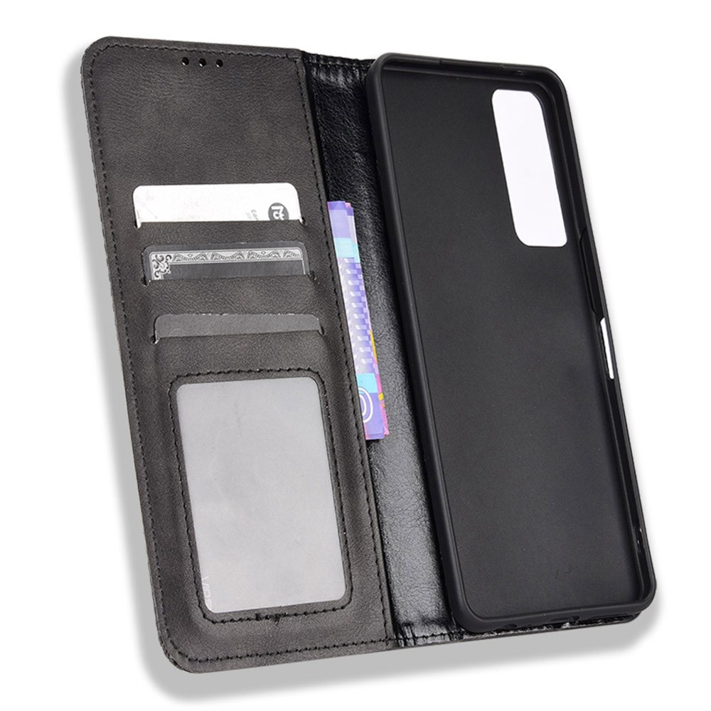 For TCL 30/TCL 30 5G/TCL 30+ Retro Texture PU Leather Wallet Foldable Stand Cover Mosaic Imprinted Auto Closing Magnetic Phone Case - Black-5