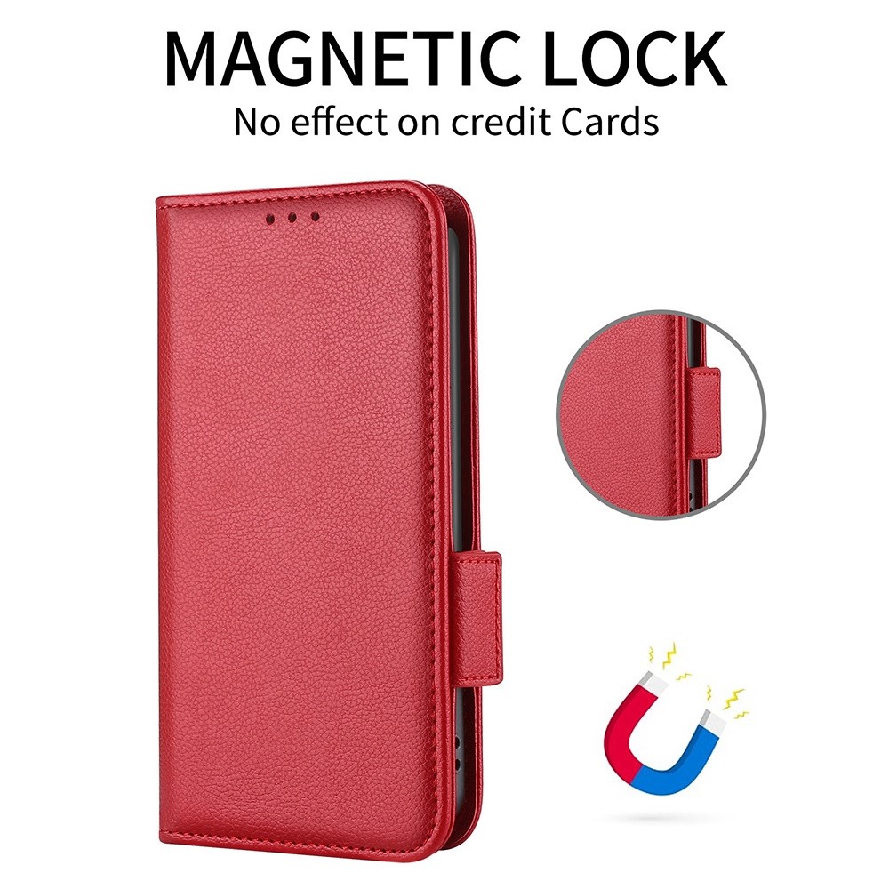 For Umidigi A11 Pro Max Magnetic Closure Litchi Texture Shockproof Case Leather Stand Wallet Style Flip Mobile Phone Shell - Red-4