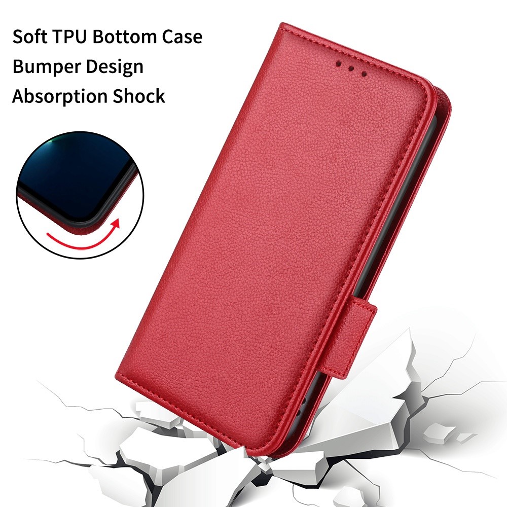 For Umidigi A11 Pro Max Magnetic Closure Litchi Texture Shockproof Case Leather Stand Wallet Style Flip Mobile Phone Shell - Red-5