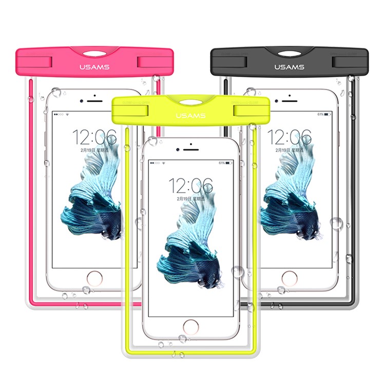 

USAMS Fluorescent IPX8 Waterproof Diving Bag for iPhone 8/7/6s/6 4.7 with Strap, Size: 15 x 9cm - Rose