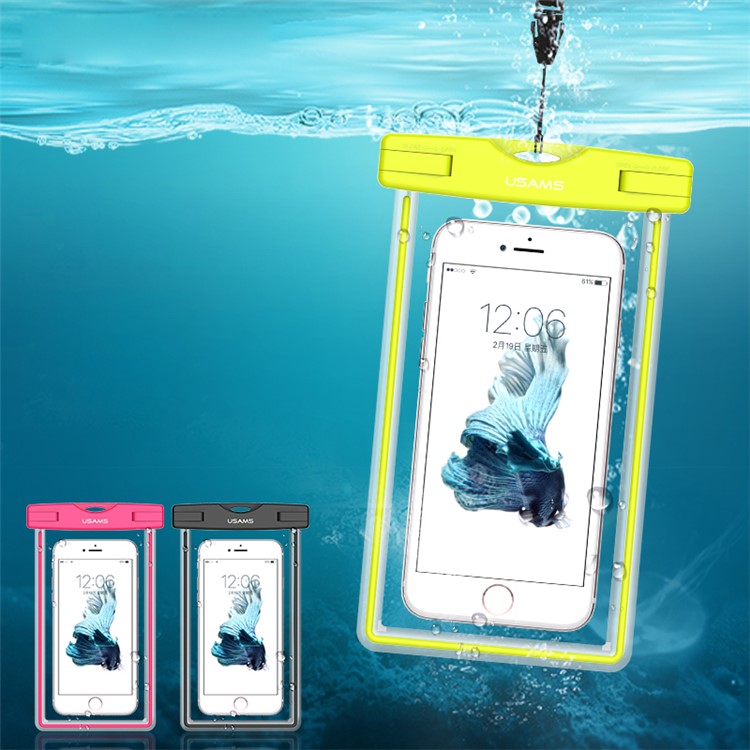 USAMS IPX8 Fluorescente À Prova D 'água Mergulho Case Para Iphone 8/7/6 S / 6 4.7 Com Alça, Tamanho: 15x9 Cm - Amarelo-3