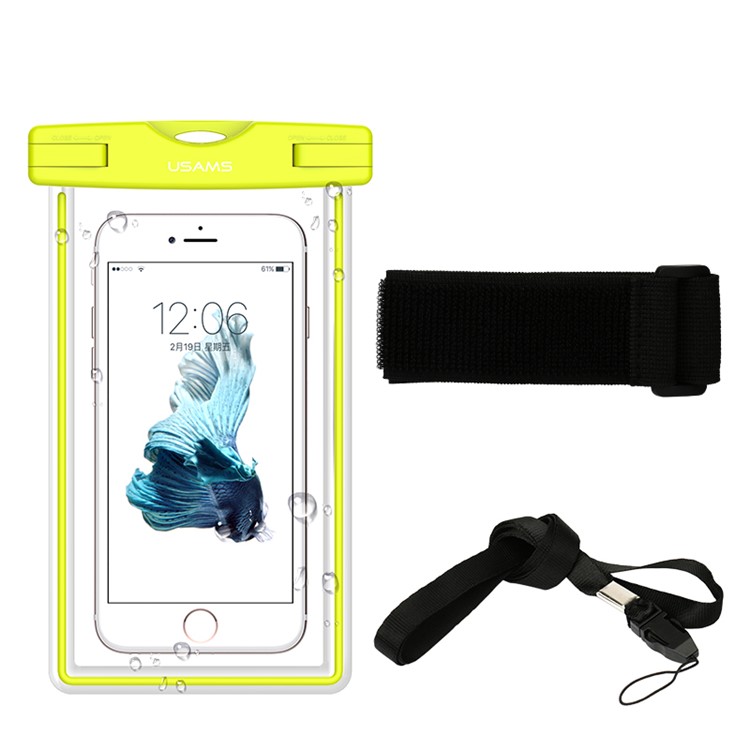 USAMS IPX8 Fluorescente À Prova D 'água Mergulho Case Para Iphone 8/7/6 S / 6 4.7 Com Alça, Tamanho: 15x9 Cm - Amarelo-4