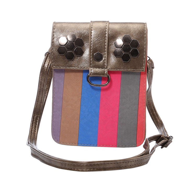 Fashion Stripes Wallet Leather Phone Shoulder Pouch Bag for iPhone 7 Plus/ 6s Plus, Size: 175 x 130mm - Brown-1