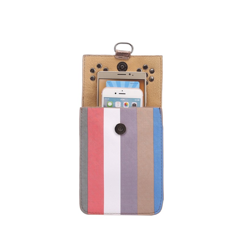 Fashion Stripes Wallet Leather Phone Shoulder Pouch Bag for iPhone 7 Plus/ 6s Plus, Size: 175 x 130mm - Brown-5