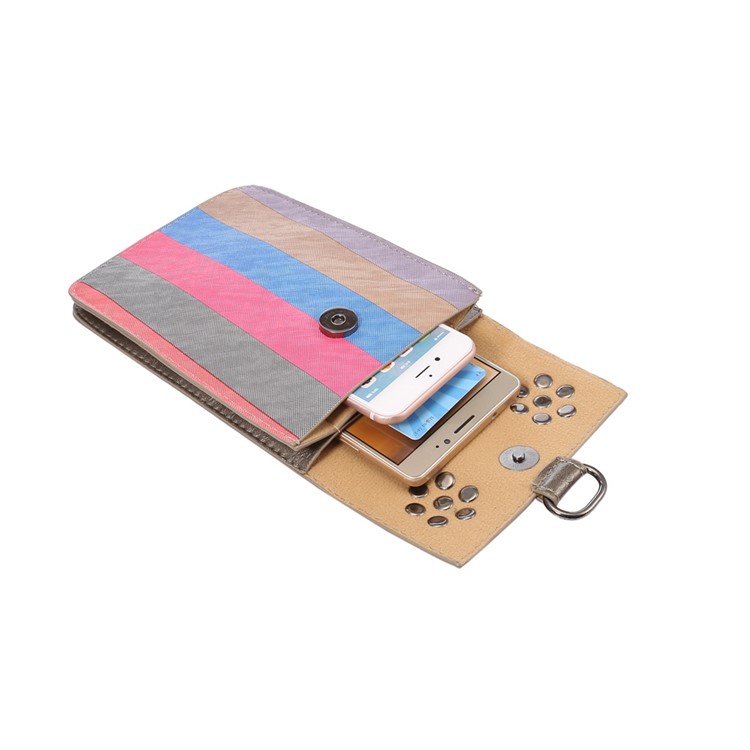 Fashion Stripes Wallet Leather Phone Shoulder Pouch Bag for iPhone 7 Plus/ 6s Plus, Size: 175 x 130mm - Brown-6