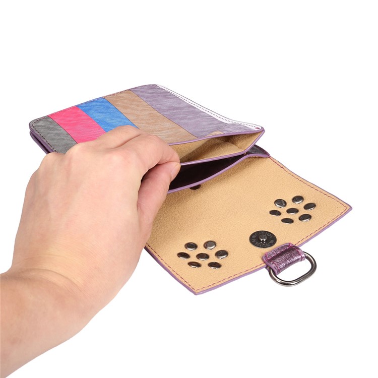 Fashion Stripes Wallet Leather Phone Shoulder Pouch Bag for iPhone 7 Plus/ 6s Plus, Size: 175 x 130mm - Brown-7