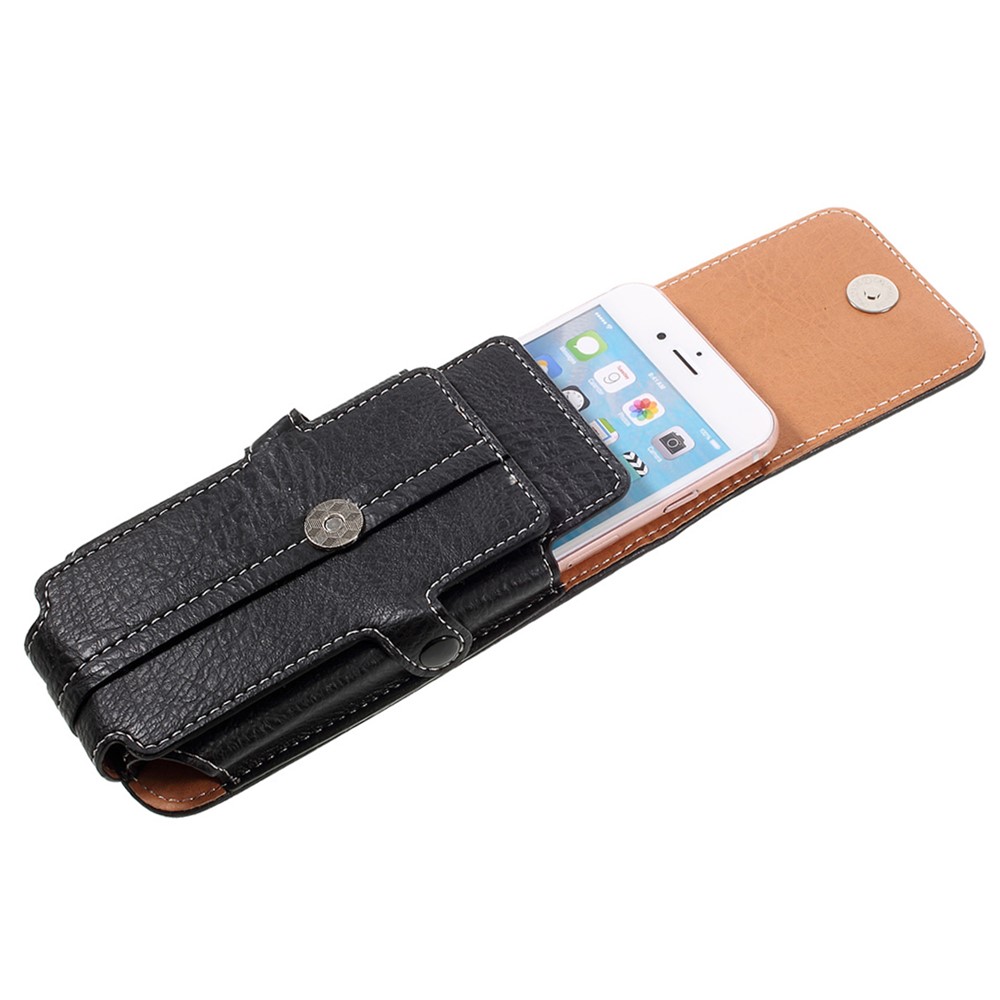 Outdoor Card Holder Leather Pouch for Galaxy S5/iPhone 6s 7, Size: 150x73x15mm - Black-1