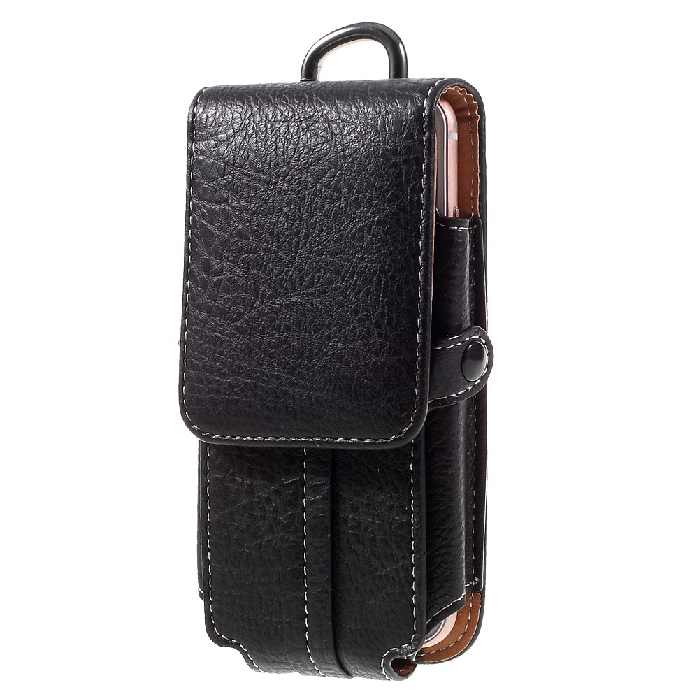 Outdoor Card Holder Leather Pouch for Galaxy S5/iPhone 6s 7, Size: 150x73x15mm - Black-2