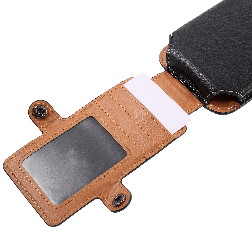 Outdoor Card Holder Leather Pouch for Galaxy S5/iPhone 6s 7, Size: 150x73x15mm - Black-8