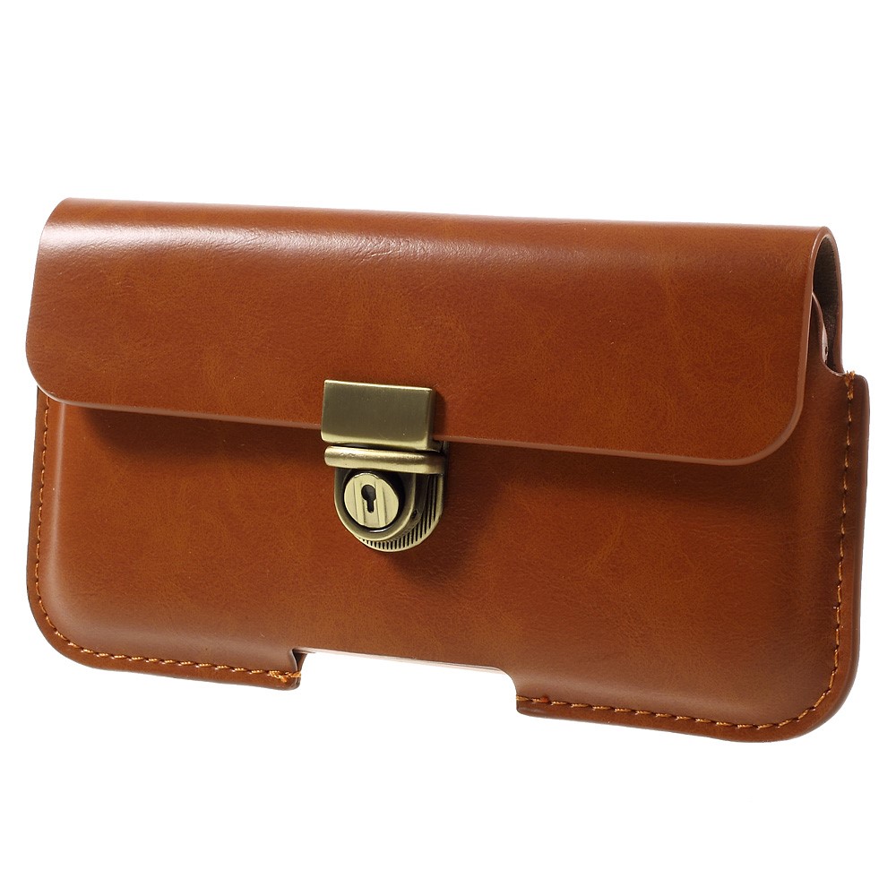 Tampa universal de bolsa de estofamento de couro com fecho de pressão de metal para iPhone 6s Plus / Samsung Galaxy On7 Pro, porte: 160 x 80mm - Castanho-1
