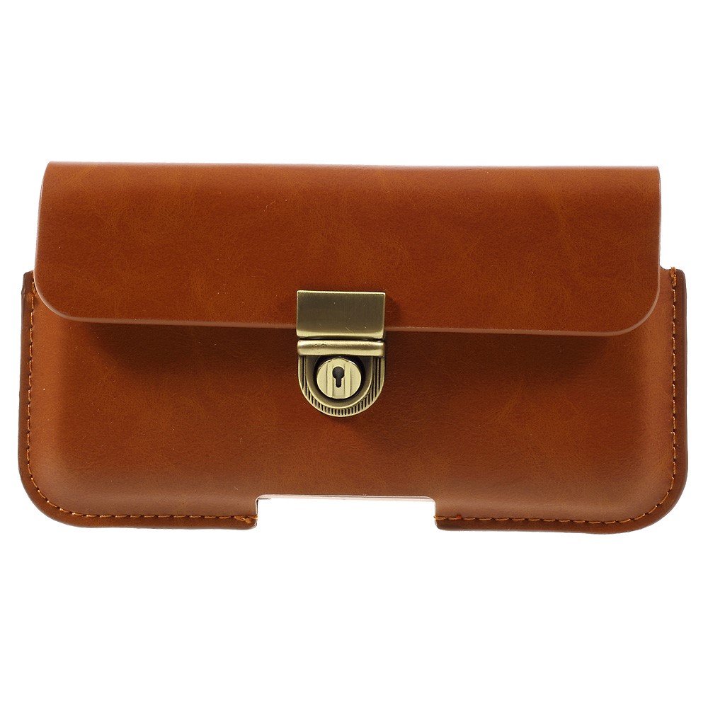 Tampa universal de bolsa de estofamento de couro com fecho de pressão de metal para iPhone 6s Plus / Samsung Galaxy On7 Pro, porte: 160 x 80mm - Castanho-3