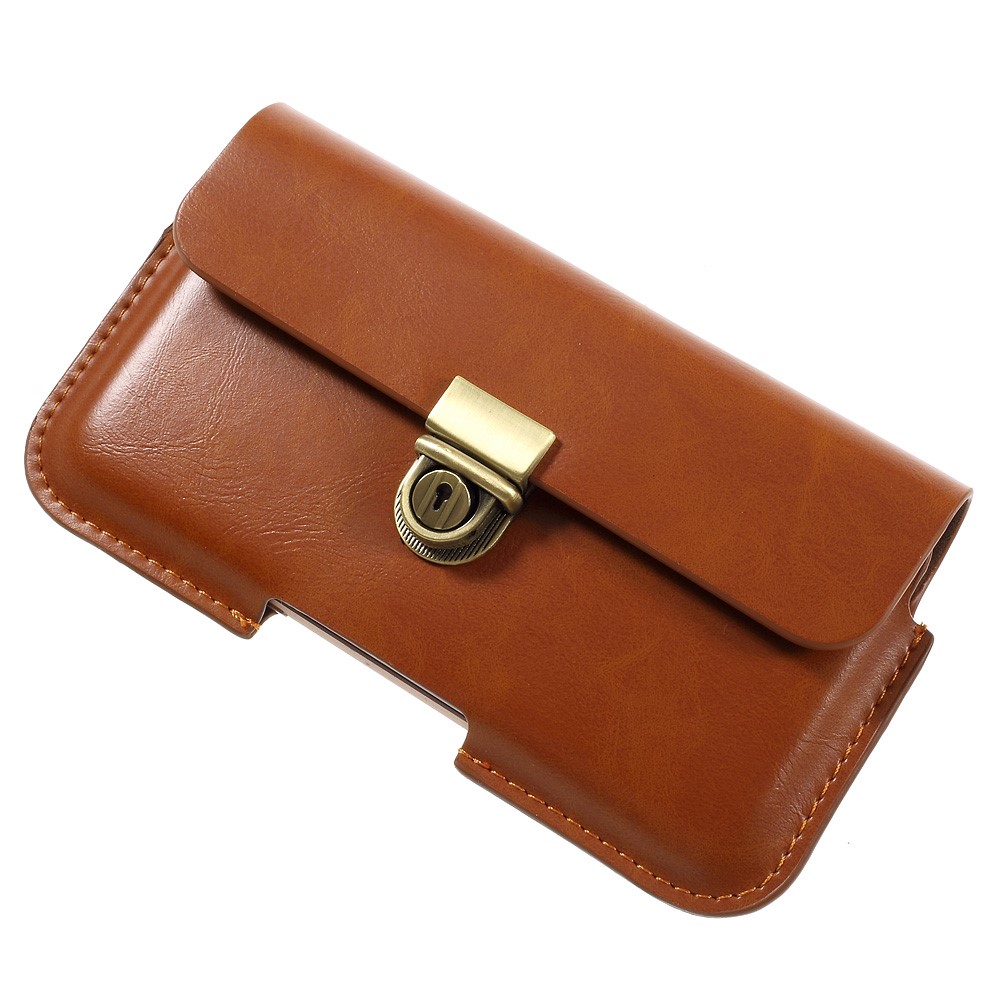 Tampa universal de bolsa de estofamento de couro com fecho de pressão de metal para iPhone 6s Plus / Samsung Galaxy On7 Pro, porte: 160 x 80mm - Castanho-4